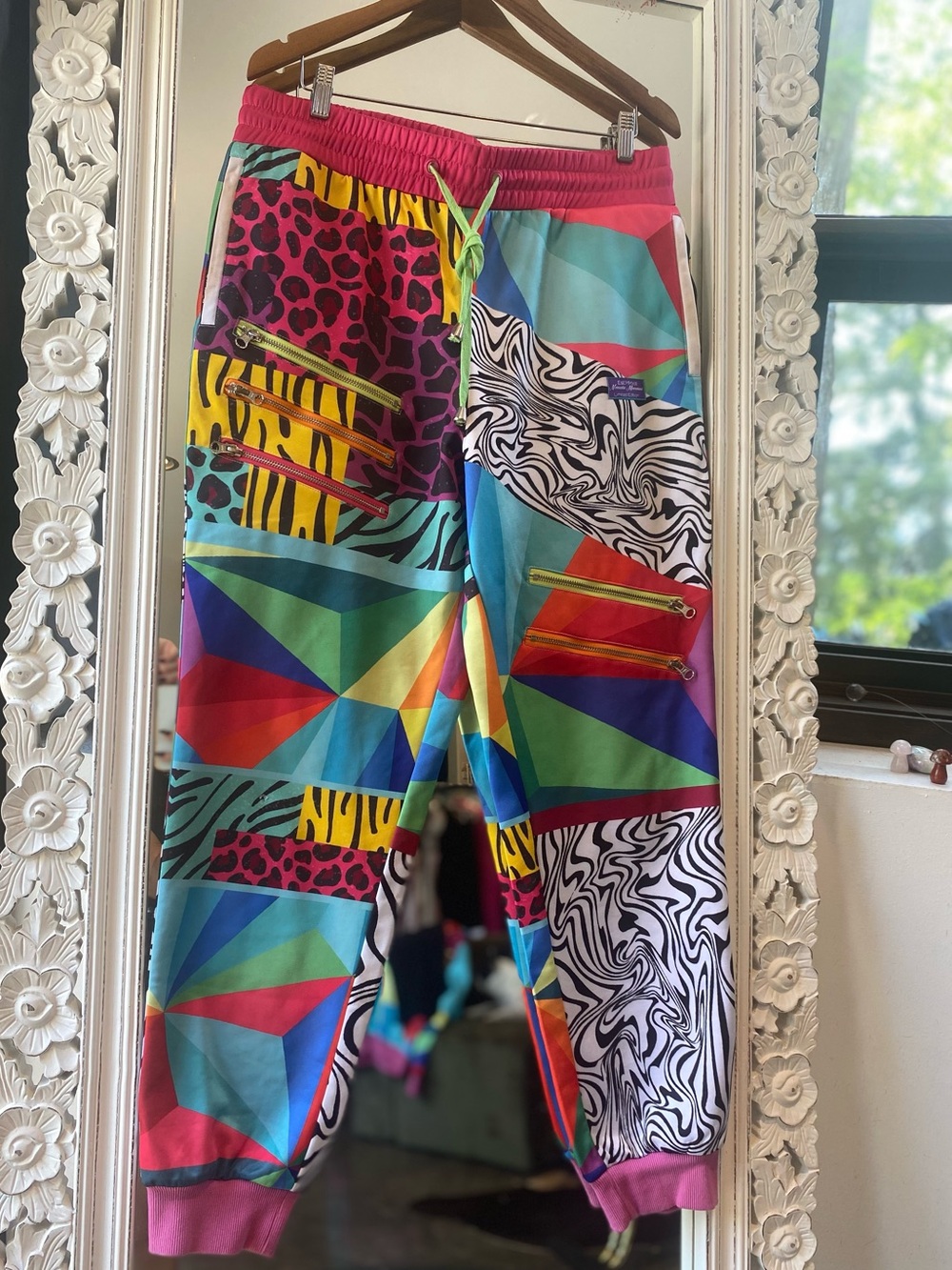 Multicolor Geo & Animal Print Joggers - Vibrant Patchwork Style